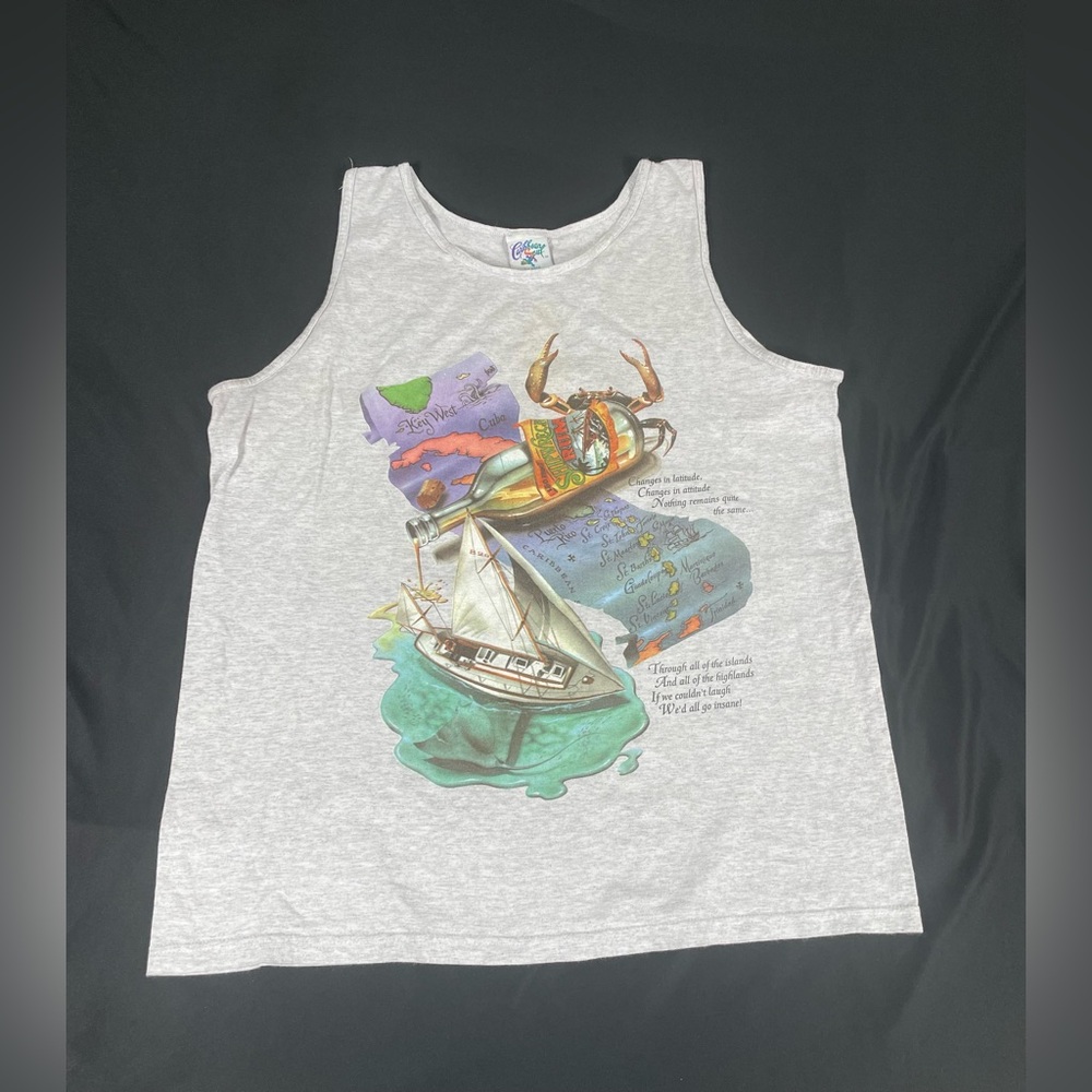 VTG Caribbean Surf Mens Gray Print Tank Top Made In USA Size XL